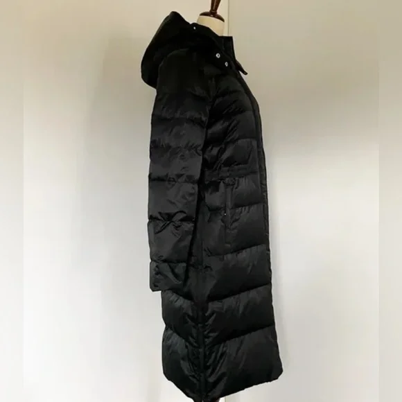 NWOT Theory Norine R Black Taffeta Poly Down Winter Puff Coat with Hood - Picture 4 of 6